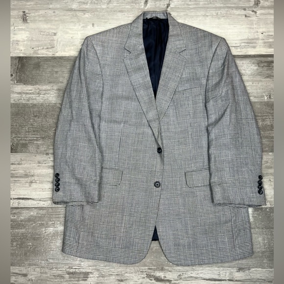 Jos A Bank Signature Grey, White & Yellow Plaid Silk Blazer 43R - Picture 1 of 6
